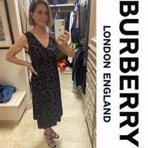 Burberry V-Neck Midi Dress-size 8